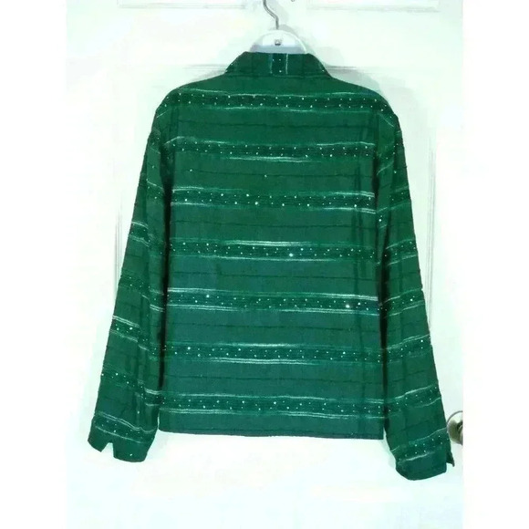Coldwater Creek reversible shirt shacket jacket Medium brocade embellished green - Picture 8 of 12